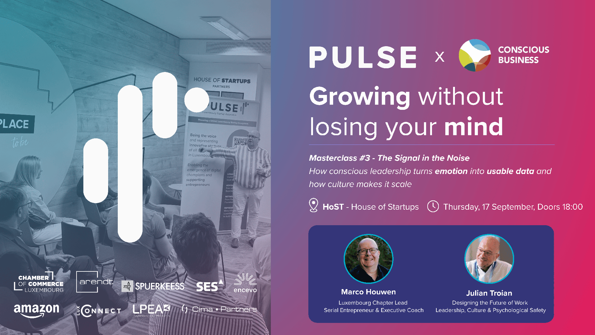 PULSE x Conscious Business Masterclass 3 — Growing without losing your mind, 17 September 2026, House of Startups Luxembourg
